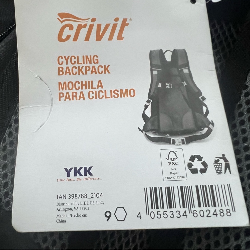 Crivit Cycling Black/Gray Backpack 14L Brand New with Tags - Picture 3 of 8